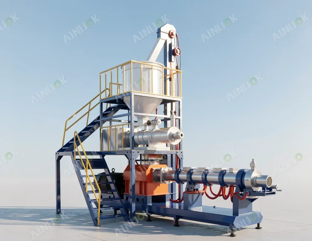 wet type pet food extruder and steam conditioning fish feed making machine with elevator